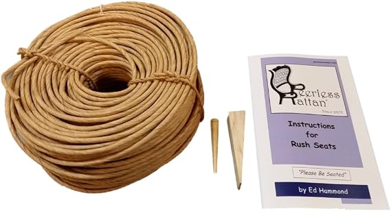 Fibre Rush Seating Kit with Full Color Instructions, 280' Coil of 6/32 Fiber Rush Kraft Brown, Plus a Peg and a Wedge (6/32 (280'))