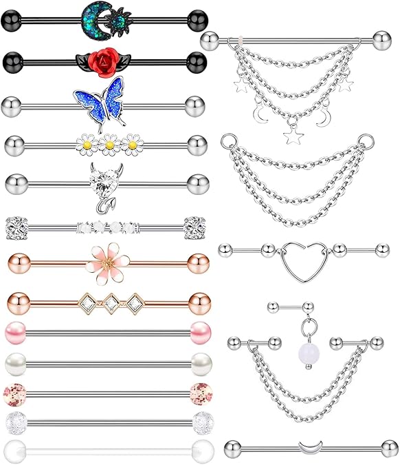 Suotarn 14G Endüstriyel Halter Küpe Paslanmaz Çelik Uzun Kıkırdak Helix Conch Vücut Piercing Takı 15-18 adet