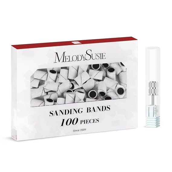 MelodySusie 100 Pcs Nail Drill Bits Sanding Bands for Nail Drill 240 Extreme Fine Grit Nail File Sanding Bands for Acrylic Nails Gel Manicures and Pedicure