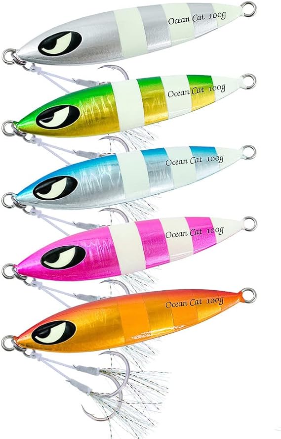 OCEAN CAT 1 PC Slow Fall Pitch Fishing Lures Sinking Lead Metal Flat Jigs Jigging Baits with Hook for Saltwater Fishing