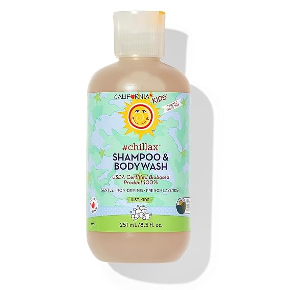 California Kids Chillax Lavender Shampoo and Body Wash | 100% Plant-Based (USDA-Certified) | Allergy Friendly | Gentle Kids Shampoo and Body Wash for Dry, Sensitive Skin | 251 mL / 8.5 fl. oz.