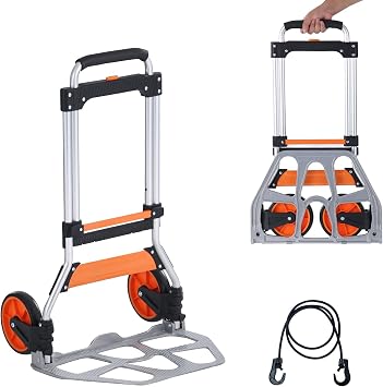 Happybuy Folding Hand Truck, 275 lbs Capacity, Aluminum Portable Cart, Convertible with Telescoping Handle and PP+TPR Wheels, Lightweight and Strong for Warehouse Moving