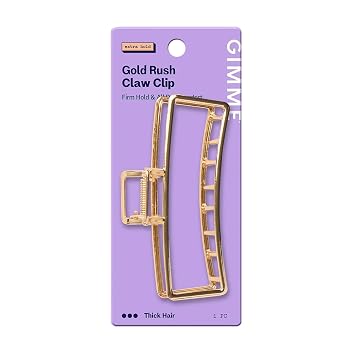 Gimme Beauty Gold Rush Claw Clip - Metal, Rectangle Clip for Long, Thick & Curly Hair - Features Gripped Tips for Firm, All-Day Hold - Comfortable & Fashionable