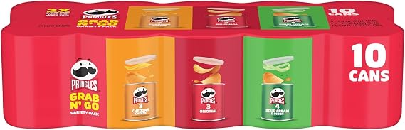 Pringles Potato Crisps Chips, Lunch Snacks, Office and Kids Snacks, Grab N' Go Snack Pack, Variety Pack, 13.7oz Tray (10 Cans)