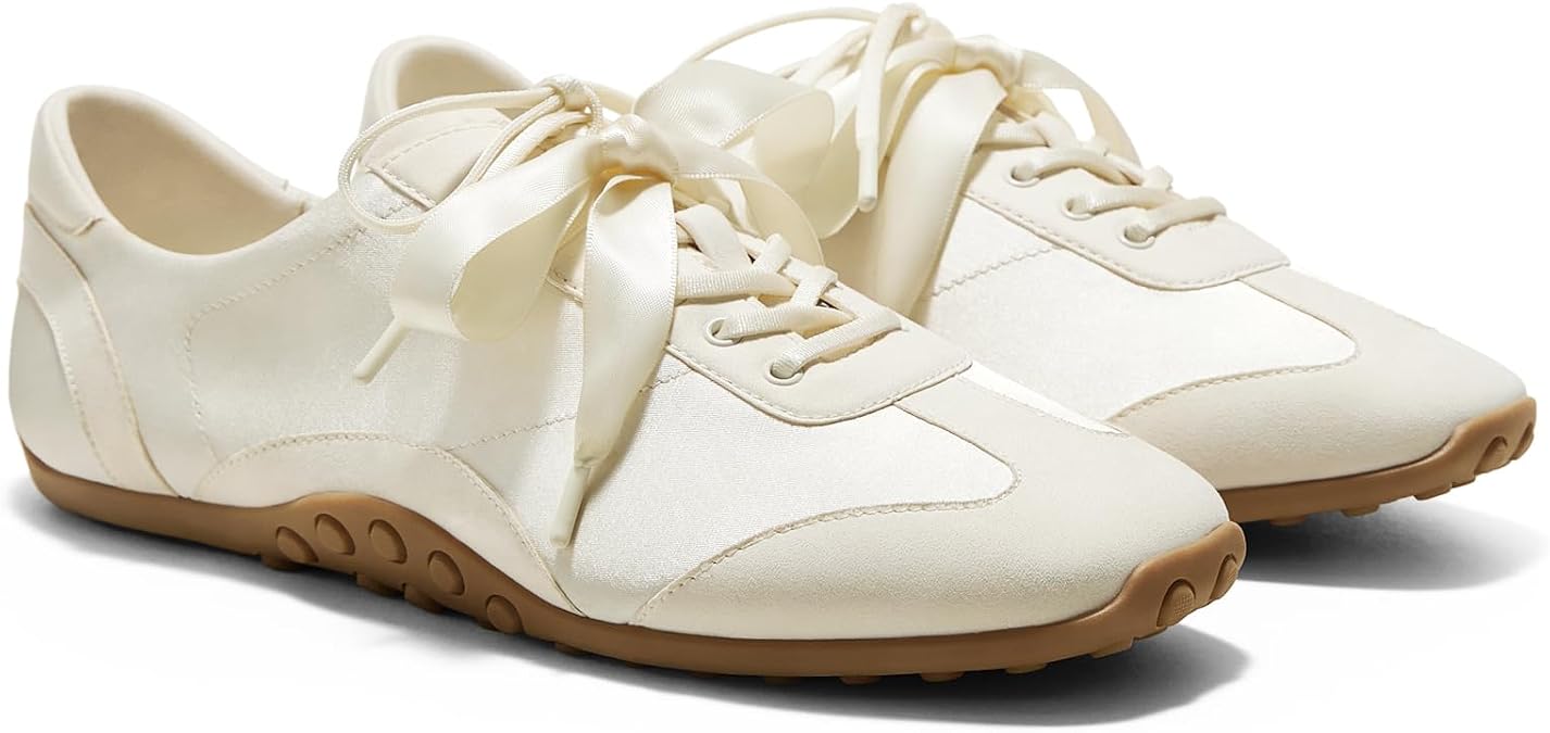 VIVAIA Carol Women's Square Toe Jogger Sneakerina Comfortable Satin Fahion Ballet Sneakers Barefoot-Like Non Slip Walking Shoes for Daily Dress