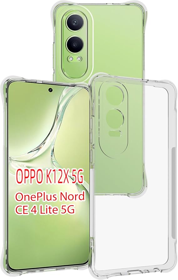 USTIYA Case for OnePlus Nord CE 4 Lite 5G / Oppo K12x Clear TPU Four Corners Military-Grade Protection Cover Transparent Soft funda