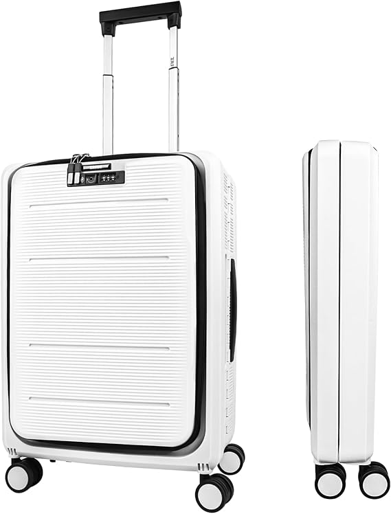 ZRSUN 20-Inch Lightweight Collapsible Expandable Carry-On Suitcase Water and Impact Resistant, Silent Double Spinner Wheels, Airline Approved(White)