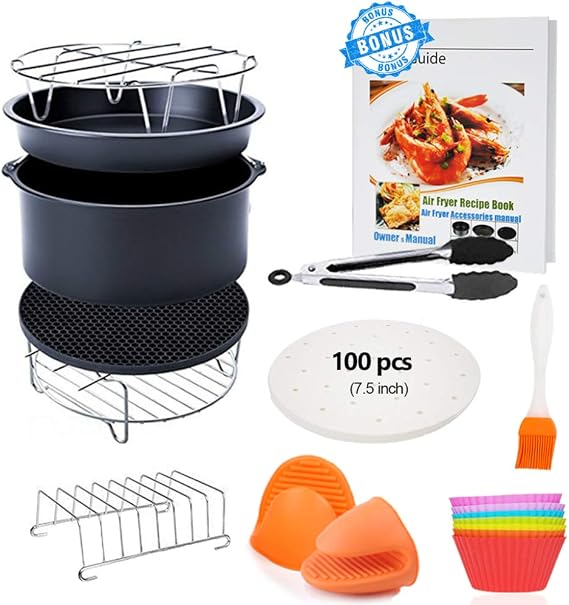 7 inch General Air Fryer Accessories Kit with Recipe Cookbook, Compatible for Ninja 4qt Philips Gowise USA Cozyna Airfryer 3.2QT - 3.5QT - 3.7QT, Also Instant Pot Accessories