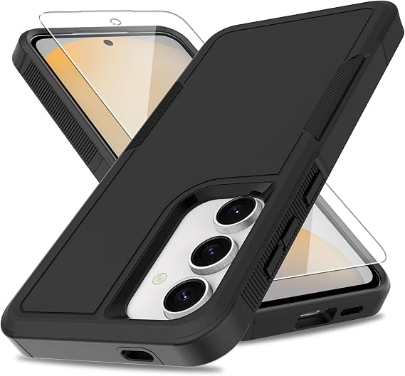 for Samsung Galaxy S24 FE Case, [Military Grade Drop Tested] with HD Screen Protector, Dual Layer Protective Heavy Duty Cell Phone Cover Non-Slip Shockproof Rugged Case for Galaxy S24 FE (Black)