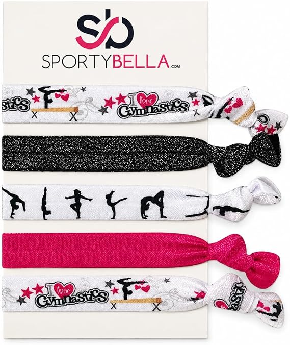 Gymnastic Hair Ties - Hair Accessories For Girls' Gymnastics Routines. Enhance Your Style with Elastics by SportyBella 5pcs.