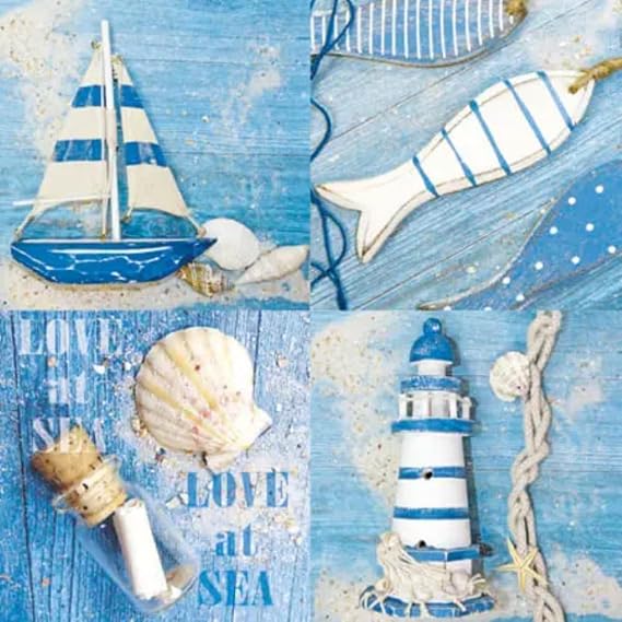Ambiente Nautical Cocktail Napkins, 5 x 5 inches, 20 Count, 3-Ply, Love at Sea, Beverage Napkin, Party Accessories, Blue