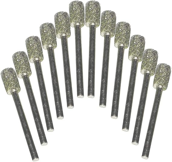 12 Pcs 1/8" Shank 8mm Cylinder Shape Diamond Burr, 60 Grit