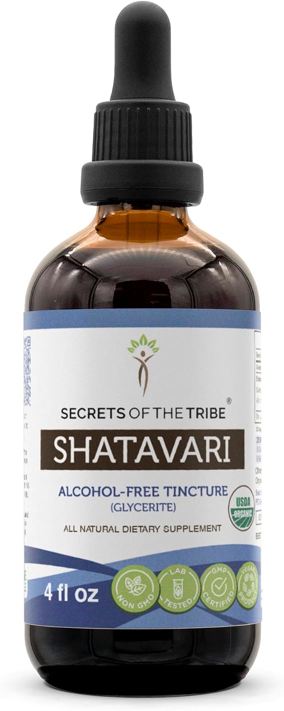 Secrets of the Tribe Shatavari USDA Organic | Alcohol-Free Extract, High-Potency Herbal Drops | Made from 100% Certified Organic Shatavari (Asparagus racemosus) Dried Root (4 oz)