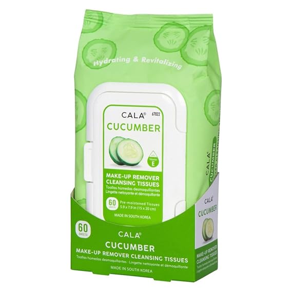CALA Cucumber Makeup Remover Cleansing Tissues, Removes Makeup + Waterproof Eye Makeup Without Irritation, Deep Cleansing Wipes Leave Skin Soft Smooth Moisturized, 60 Sheets