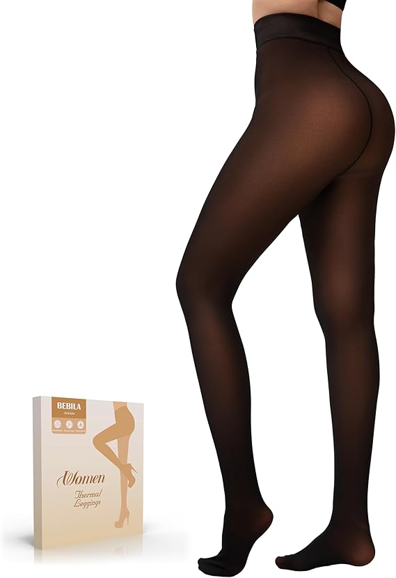 Bebila Fleece Lined Tights Women, Fake Translucent Warm Tights for Winter Sheer Pantyhose Thermal Leggings