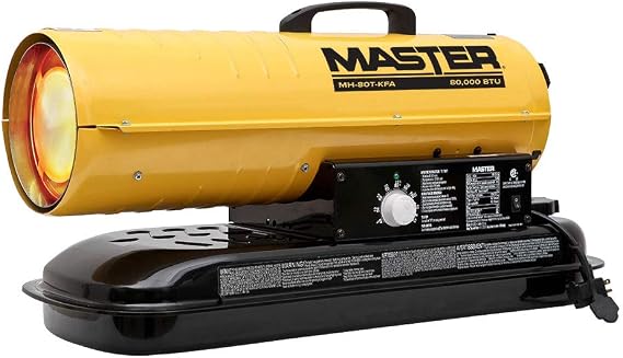 Master MH-80T-KFA 80,000 BTU Kerosene/Diesel Portable Gas Forced Air Heater w/Thermostat - 1/8hp Floor Mount Salamander Heater Fan for Workshop, Garage, Sites 240CFM - CSA certified - Yellow