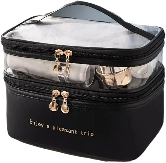 Portable Washing Bag Big Capacity Makeup Bags Waterproof Travel Storage Bag Travel Handbag Cosmetic Storage Bag(Black)