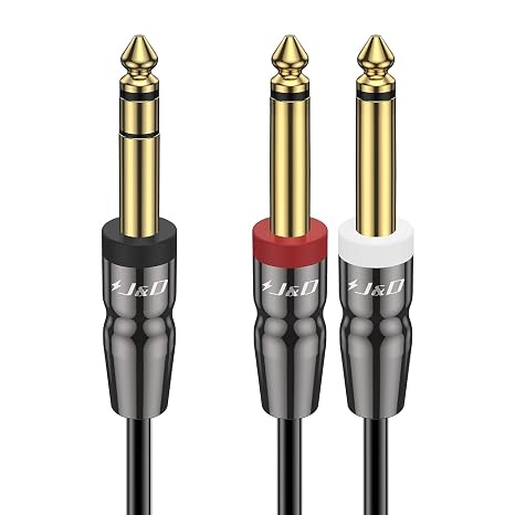 J&D 1/4 Inch TRS to Dual TS Cable, Gold Plated 6.35mm Stereo Male to 2 Mono Male Y Splitter Breakout Adapter for Audio Interface, Mixer, Studio Equipment, 3 Feet