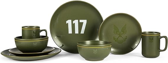 HALO Master Chief 117 Stoneware 8-Piece Dinnerware Set | Video Game-Themed Home Kitchen Essentials | Includes Dinner And Salad Plates, Soup Bowls, Mugs | Place Setting For 2 Green