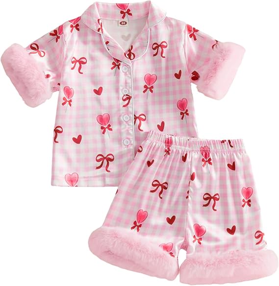Kavousa Toddler Pajamas Baby Girl Boy Summer Butterfly/Fruit Print Silk Pjs Sleepwear Nightwear Loungewear Pj Set