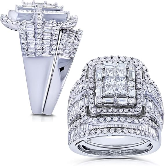 925 Sterling Silver Shiny Full Diamond Gemstone Ring Cubic Zirconia Rings Fold Wear Bridal Sets CZ Diamond Multi Row Ring Eternity Engagement Wedding Band Ring For Women (US Code 6)