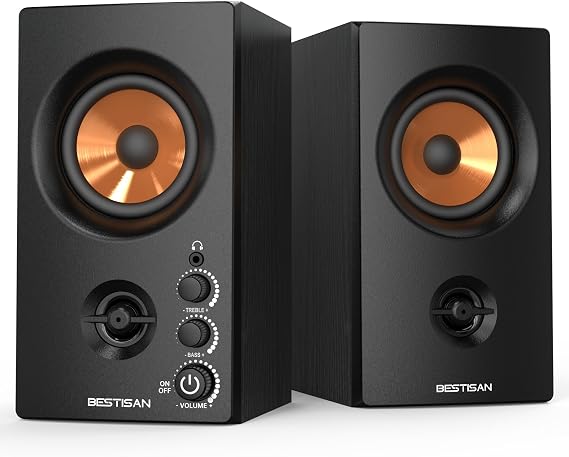 BESTISAN Bookshelf Speakers, Powered Bluetooth Speakers with RCA Input and Sub Output, Wireless Bluetooth Speakers with 4 Inch Woofer, Wood Grain