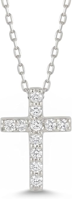 Gelin Dainty Pave Diamond Cross Necklace for Women in 14K Solid White Gold, 18 Inch Chain