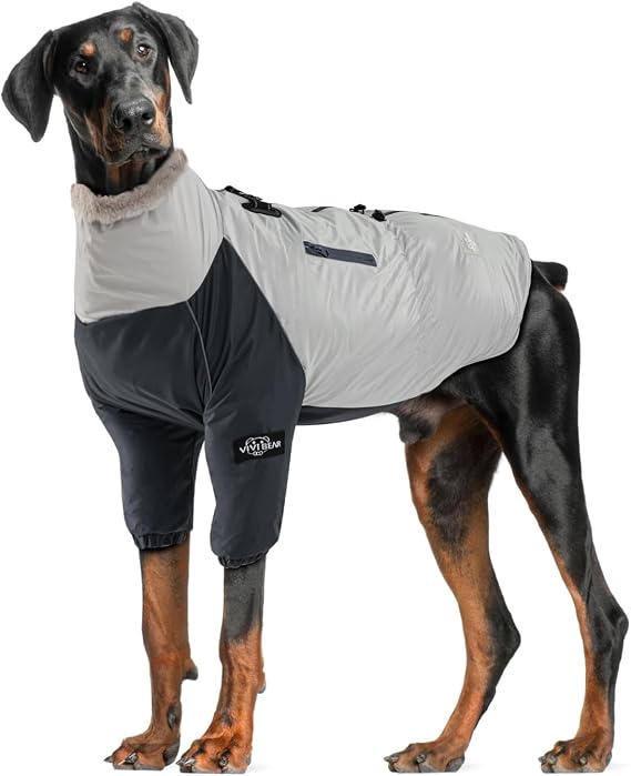 Winter Warm Dog Coat for Medium Large Dogs Waterproof Windproof Dog Jackets Cold Weather Cosy 2 Leg Dog Sports Vest Ski Suit with Harness Buckle & Bag for Hiking Travel