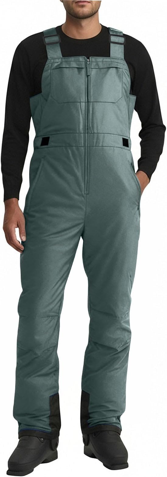 Men's Shell Snow Bibs Waterproof Windproof Front Zip Lightweight Ski Overalls Breathable Adjustable Waist Snow Pants