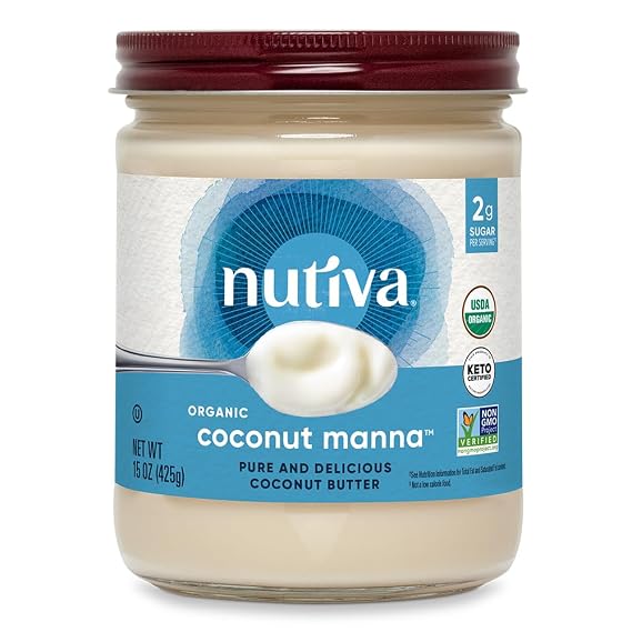 Nutiva Organic Coconut Manna Pureed Coconut Butter, 15 Oz, USDA Organic, Non-GMO, Vegan, Gluten-Free & Keto, Creamy Spread for Smoothies, Oatmeal, Curries & Coconut Milk