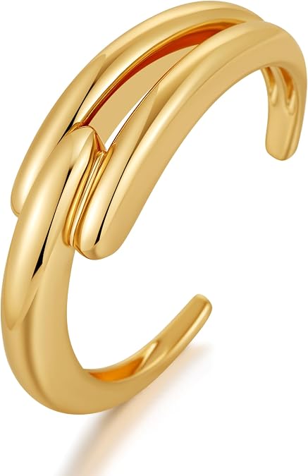 Chunky Gold Bangle Bracelet for Women, Open Cuff Arm Jewelry Gifts Bracelet with Unique Pliers Design