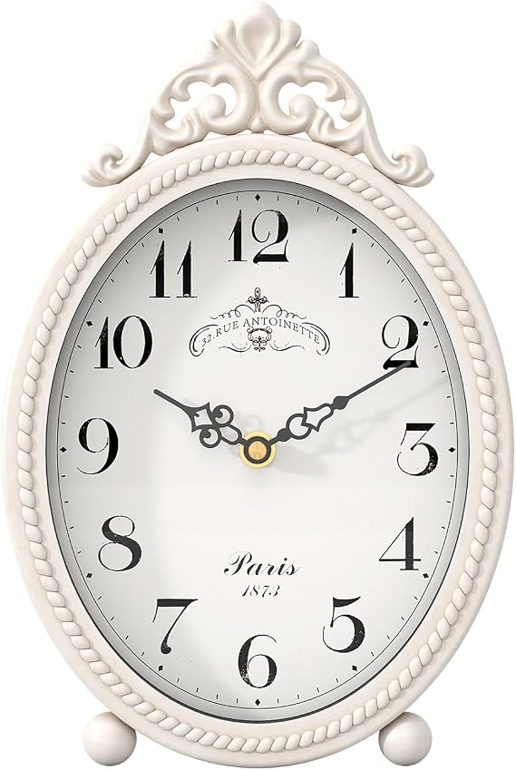 Abdurey Vintage Table Clock on Stand,Antique White French Rustic Style
