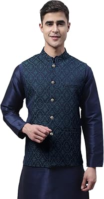 Maple Clothing Mens Indian Waistcoat Nehru Jacket Bandhgala Guest Wedding Vest Outfit Brocade Silk Blend