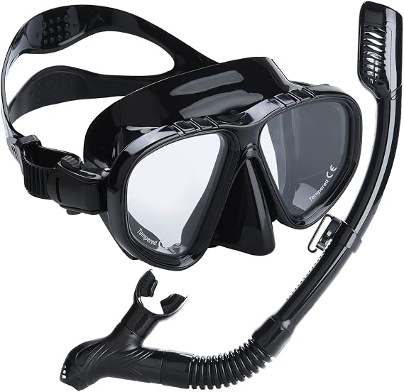 Snorkel Set Wide-View Adult Snorkeling Scuba Gear, Professional Snorkel Goggles Anti-Fog Diving Mask, Anti-Leak Swim Goggles and Dry Top Snorkel for Diving, Snorkeling, Swimming
