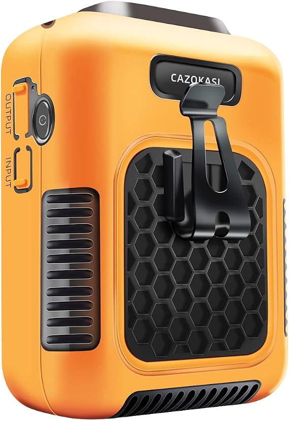 CAZOKASI 2023 Upgrade Waist Clip Fan Wearable Fan Portable Personal Body Fan Powerful 6000mAh Upto 24H Cooling and Heatstroke Prevention Fan (Industrial orange black)