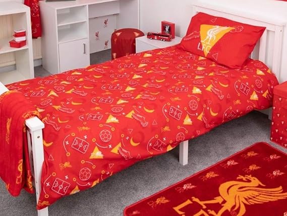 Liverpool FC Single Duvet Cover Bedding Set - Twin Bed Size with Pillowcase - Reversible Cover - Official LFC Product (Twin)