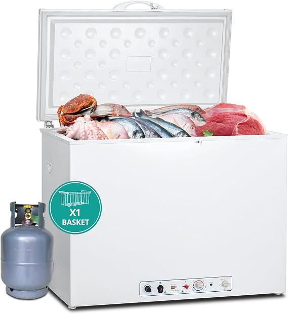 SMETA Deep Propane Freezer Gas/Electric 110v, Chest Freezers Outdoor RV Refrigerator Off-grid Living Life Lockable Absorption 2 Way for Camper Van, Large Capacity 7.1 Cu.Ft, White