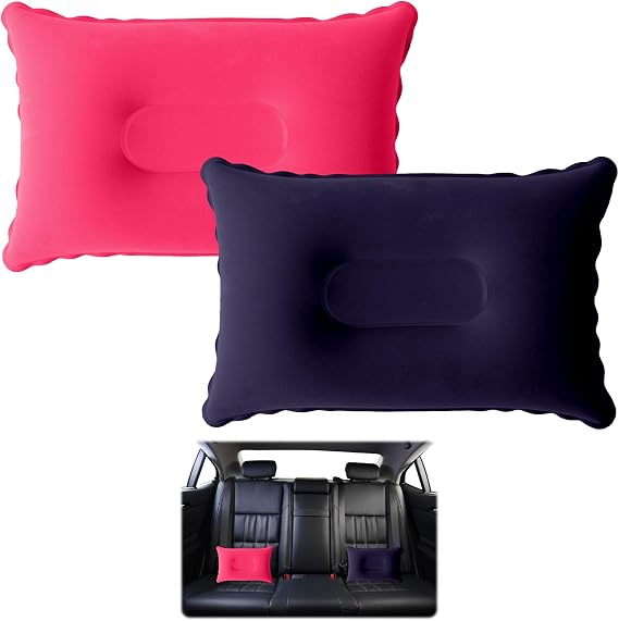 2Pcs Blow up Pillow,Inflatable Pillow,Inflatable Pillows for Camping,Beach Pillow,Portable Ultra Light Air Camping Pillows for Outdoor Bolster Sunbed Beach (Purple/Pink)