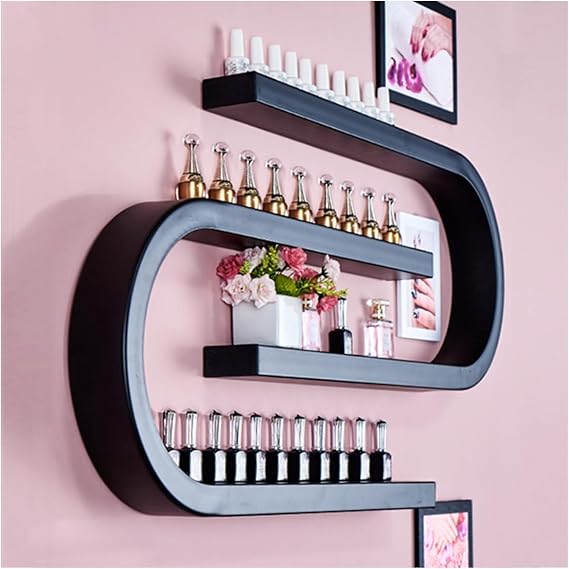 2 Packs Nail Polish Wall Mount Racks, Metal U-Shaped Essential Oil Collection Organizer, Perfume Floating Shelves, for Home & Nail Salon,Black