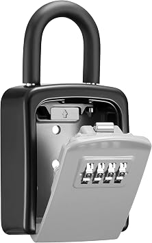 Puroma Key Lock Box, 4-Digit Combination Key Storage Lockbox, Portable Wall Mounted Security Lockbox with Code for Home, Flats, Realtors Garage Spare Keys 1 Pack, Grey
