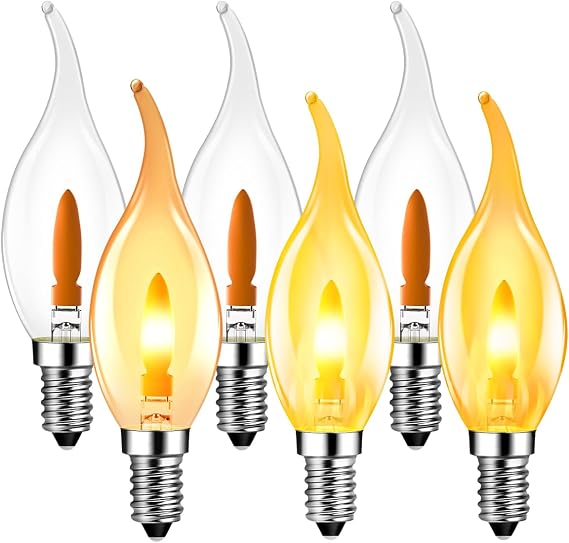 LVWIT Flames LED E14 Warm White 1 W Candle Bulb T35 Light Bulb Flame Effect Mood Light Flickering Lamp for Home Garden Bar Halloween Christmas Replaces 3 W Incandescent Bulbs 1800 K Pack of 6