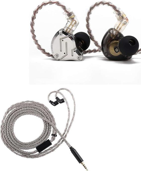 Linsoul KZ ZS10 Pro, 4BA+1DD 5 Driver in Ear Monitor(Without Mic, Black) + Tripowin Zonie HiFi in-Ear Monitor Upgrade Cable(3.5MM,Recessed 2Pin)