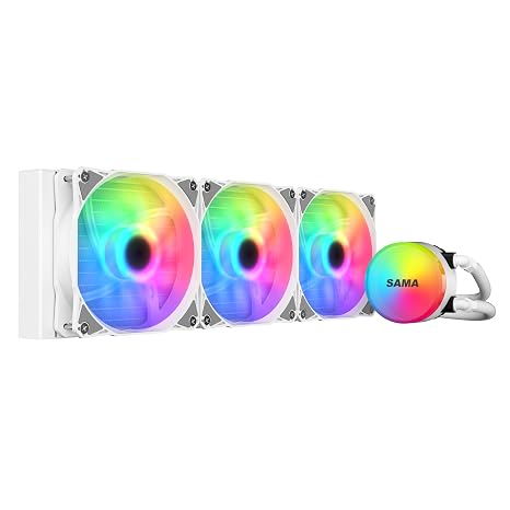 SAMA SI360 AIO CPU Liquid Cooler, ARGB Pump, 3x120mm ARGB PWM Fans White