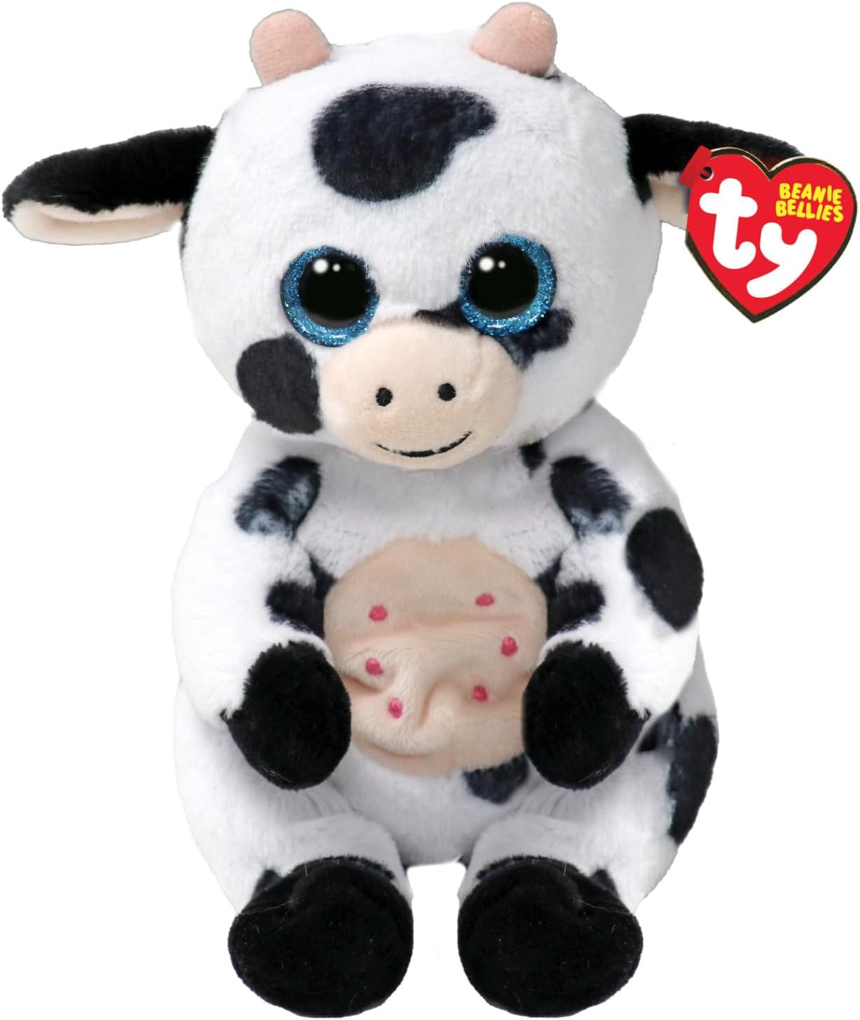 Ty Bere Karınları – Herdly The Cow with Glitter Blue Eyes – Orijinal Peluş Hayvanlar Yumuşak Göbek 20 cm – T41287