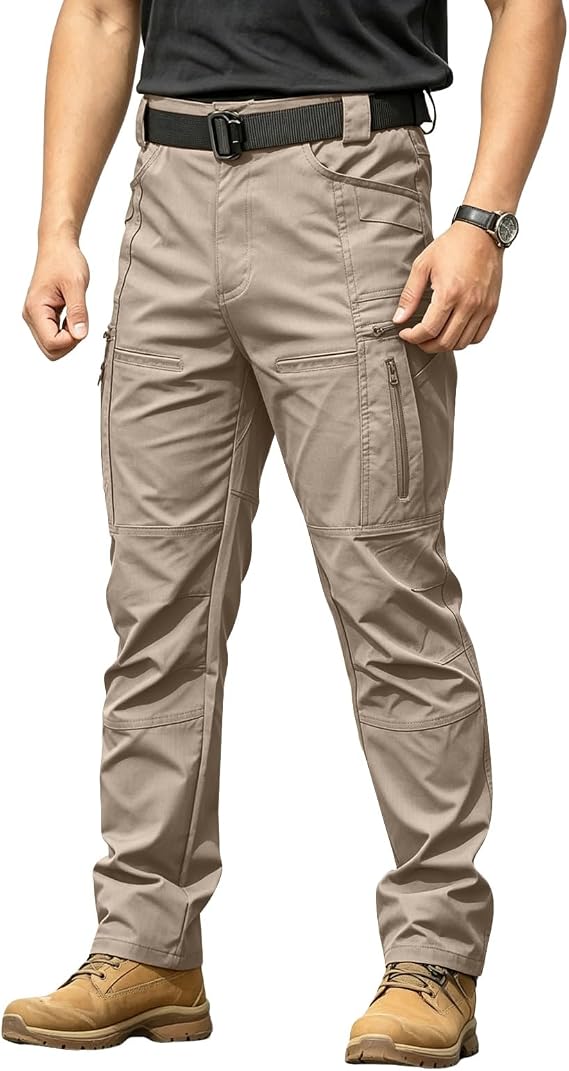 Lightweight Water Resistant Tactical Work Pants for Men 4 Way Stretch Ripstop Multi Pocket