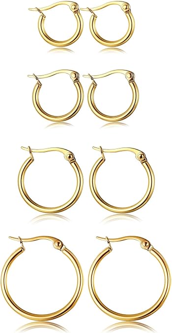 ORAZIO 4 Pairs Stainless Steel Hoop Earrings Set Cute Huggie Earrings for Women,10MM-20MM