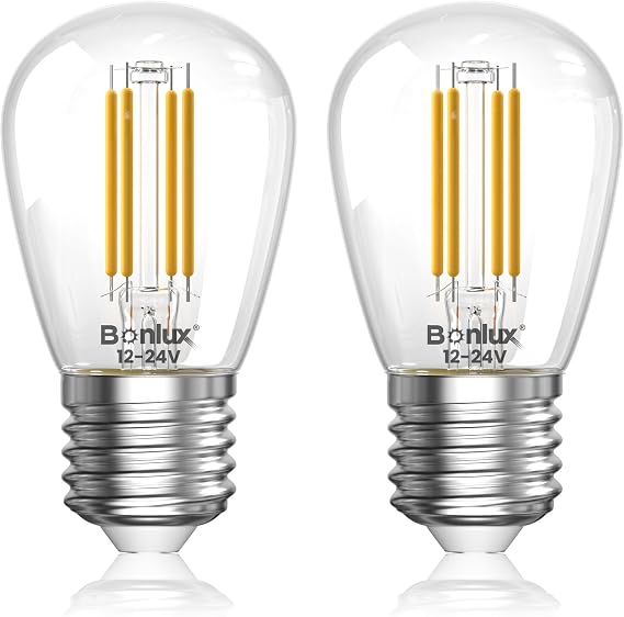 Bonlux E26 12 Volt LED Light Bulb,12V 24V DC/AC Low Voltage Bulbs for Off-Grid Solar Battery Systems, Garage, Landscape, RVs, Marine Lighting, 4W 3000K S14 E26/E27 Edison Base