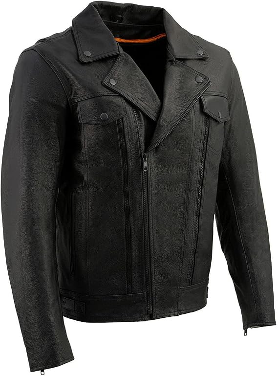 Milwaukee Leather LKM1760 Men's Black Leather Motorcycle Riders Jacket w/Multi-Utility Pockets
