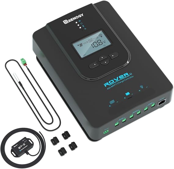 Renogy Solar Charge Controller Bluetooth - Rover 40A 12V24V Auto Parameter DC Input MPPT Charge Controllers for Solar Panels Adjustable LCD for Gel Sealed Flooded Lithium Battery