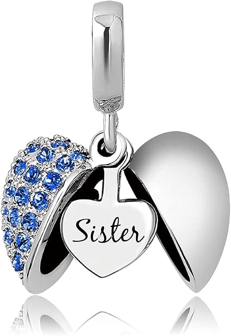 KunBead Sister I Love You Heart Birthstone Dangle Charms for Bracelets Necklace Birthday Gift for Women